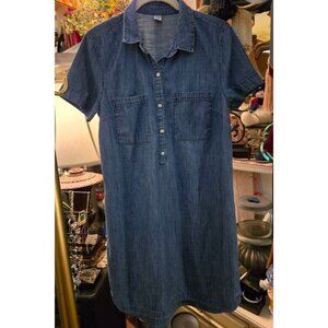 WT # 1080 Old Navy Womens Medium Blue Short Sleeve Pullover Shirt dress